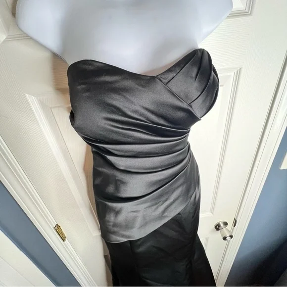 NWOT Bill Levkoff 4 Black Satin Strapless Lace Up Evening Gown Dress S Style 178 - Picture 9 of 16
